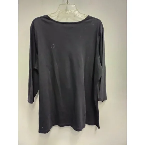 Quaker Factory Womens Wearable Art Top XL Black Floral Embroidery 3/4 Sleeve - Picture 7 of 8